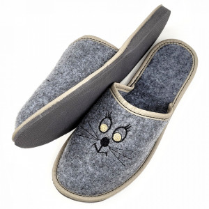 Papuci de Casa din Postav Model 'Meow ... Meow' Culoare Gri