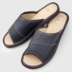 Papuci de Casă Eleganți din Piele Naturală cu Talpă Groasă | Bosaco Muse (Maro Închis)