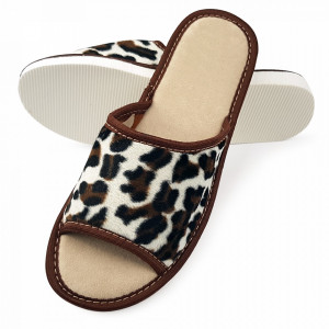 Papuci de Casa Vara Culoare Alb Model Animal Print 'Leopard'