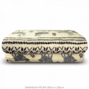 Patura din Lana Naturala de Oaie 100% Model 'Happy Winter' Marime 200 x 220, 1 Bucata