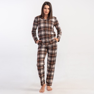 Pijama cu Nasturi Damă din Bumbac 100% Vienetta Model 'Winter Cozy' | Eleganță și Căldură Clasică