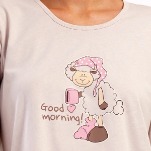 Pijama Dama din Bumbac 100% Vienetta, Model 'Good Morning!'. Prezentare pijama detaliu imprimeu.