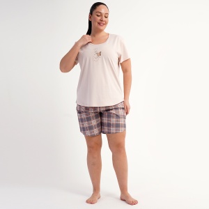 Pijama Damă Mărimi Mari din Bumbac 100% Vienetta, Model 'Girls Can Do Anything'