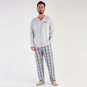 Pijamale Barbati cu nasturi Vienetta|MAN, Model 'Signature' Gray