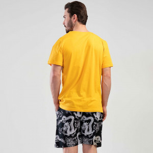 Pijamale Barbati din Bumbac cu Pantalon Scurt Vienetta | MAN Model 'Mystical Dragon' Yellow