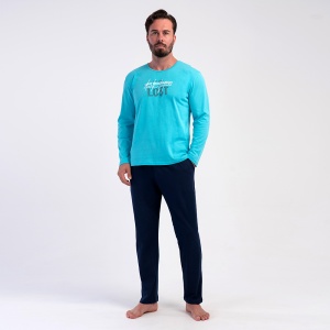 Pijamale Bărbați Mărimi Mari din Bumbac 100% Vienetta|MAN Model 'Lost Generation' Blue Turquoise