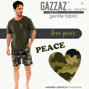Pijamale Barbati Pantalon Scurt Gazzaz by Vienetta Model 'Love Peace'