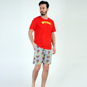 Pijamale Barbati Pantalon Scurt Vienetta | MAN Model 'Happy Family' Red