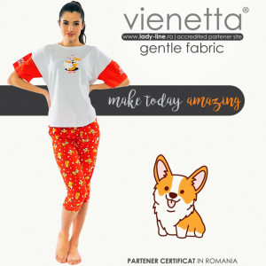 Pijamale Dama Confortabile cu Pantalon 3/4 Vienetta Model 'Make Today Amazing'