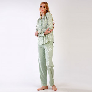 Pijamale Dama cu Nasturi din Bumbac 100% Vienetta, Model 'New Beginnenigs'
