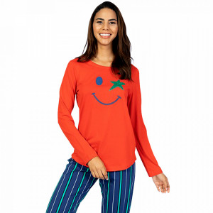 Pijamale Dama din Bumbac 100% Model 'Happy Life' Red