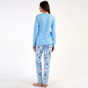 Pijamale Dama din Bumbac 100% Vienetta, Model 'Great Think Take Time' Blue