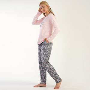 Pijamale Dama din Bumbac 100% Vienetta, Model 'I Feel Beautiful Today' Pink