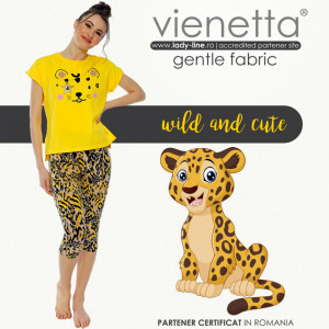 Pijamale Dama Manesca Scurta Pantalon 3/4 Vienetta Model 'Wild and Cute'