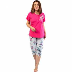 Pijamale Dama Marimi Mari din Bumbac Vienetta, Model 'Bouquet of Rose' Pink