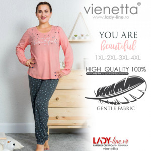 Pijamale Dama Marimi Mari Vienetta Model 'You are Beautiful' Pink