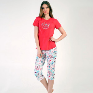 Pijamale Dama Vienetta din Bumbac 100%, Model 'You Are Enough' Red