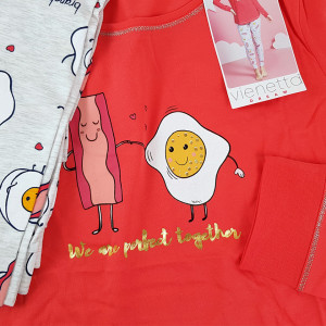 Pijamale Dama Vienetta Dream Model 'Eggcellent - Better Togeter' Red