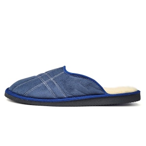 Papuci de Casă Plușați Îmblăniți cu Lână, Model 'Soft & Strong' Classic Blue - Papuci vedere din lateral.