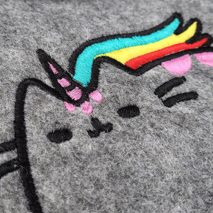 Rucsac din Postav cu Maner si Bretele Model 'Rainbow Kitty' Gray