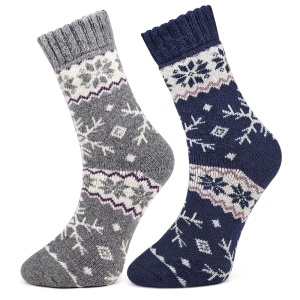 Șosete Călduroase din Lână de Alpaca Pesail Snoflake Paradise - Polar Blue, Set 2 Perechi