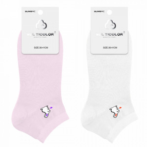 Sosete Glezna Dama, Set 4 Perechi Culoare Roz si Alb Model 'Bunny in Love'