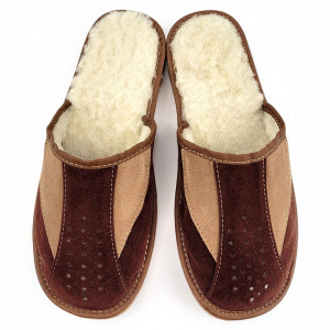 Suede Slippers Lined with Natural Wool, Model 'Manhood Land' Soft