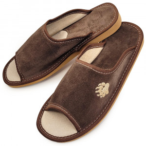 Suede Slippers 'Wild Bear' Model, Brown Color