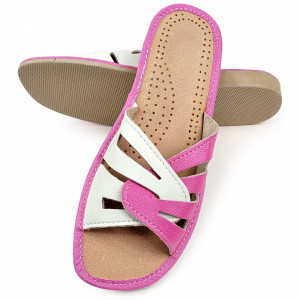 Papuci de Casa Vara din Piele Culoare Alb/Roz Model 'Summer Candy' Pink