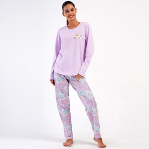 Pijamale Vienetta Marimi Extra Mari din Bumbac 100% Model 'Sweet Orchid'. Prezentare din față.