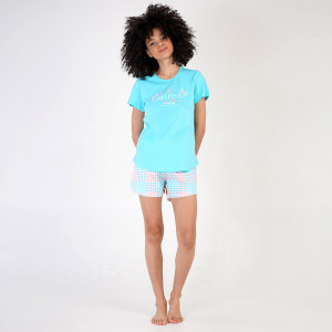 Vienetta Women's Pajamas in 100% Cotton, Model 'Believe in Your Dream' Blue