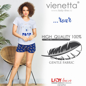 Pijamale Dama Vienetta, 'Roar' Culoare Gri/Albastru