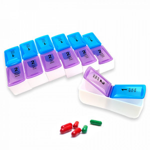 Weekly Medication Organizer Box with Two Compartments per Day