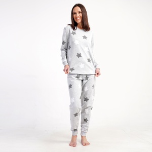 Pijama Damă din Bumbac Vătuit 100% Vienetta, Model 'Shine Like a Star' - Prezentare pijama vedere din față.