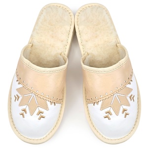 Women's Leather Slippers Lined with Sheepskin Wool Model 'Harmony' Sweet Creamy | Comfort and Warmth