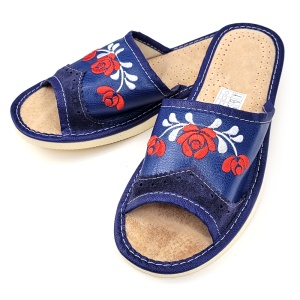 Papuci de Casa Dama din Piele Model 'Mesopotamia' Blue - Prezentare din semiprofil