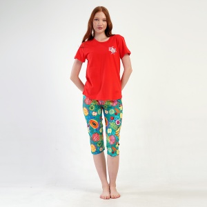 Women's Pajamas with Three Quarter Pants Vienetta 'Yes - You Can' | Comfort in 100% Cotton