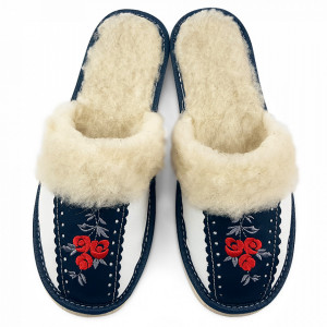 Women's Sheepskin Slippers 'Root Traditions' Dark Blue