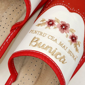 Papuci de Casa Dama Material Piele Model 'Pentru Cea Mai Buna Bunica'