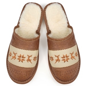 Wool-Lined Slippers Model 'Nordic Tradition' Rustic Brown | Warmth and Joy