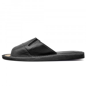 Papuci de Casa din Piele Culoare Negru, Model 'Black Modern Classic'