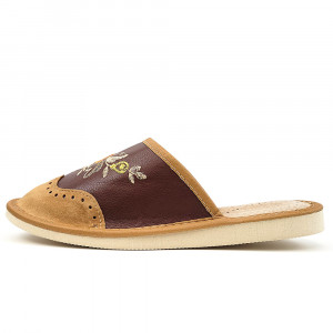 Papuci de Casa din Piele Culoare Maro, Model 'Summer London Brogue'