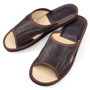 Brown Leather Slippers with Thick Soles, 'Luxury Man' Classical Model