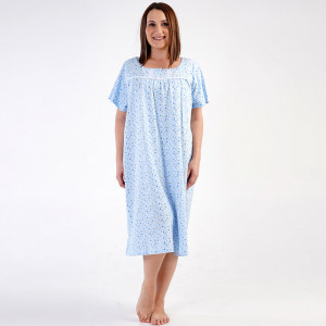 Camasa de Noapte Marimi Mari din Bumbac 100% Vienetta, Model 'Helen' Blue
