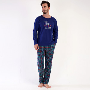Comfortable Men's Pajamas Vienetta|MAN, Model 'Eat Sleep Dance Repeat' Blue