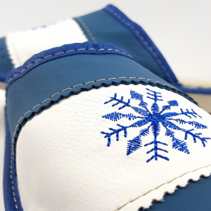 Papuci de Casa din Piele Imblaniti cu Lana Model 'Snow in December' Blue ❄️