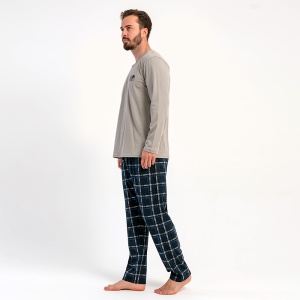 Pijamale Bărbați din Bumbac 100% Vienetta | MAN Model 'World Wide' Gray - Prezentare pijama din lateral