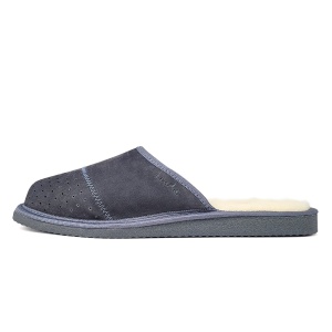 Papuci de Casa din Piele pentru Bărbați 'Gentleman's Classic' Arctic Gray - Prezentare papuci vedere din lateral.