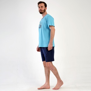 Pijamale Barbati cu Pantalon Scurt Vienetta|MAN Model 'Off Road Motorcycle' Blue - Prezentare pijama din lateral.