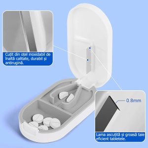Organizator Medicamente Alb cu 2 Locații și Cuțit pentru Tăiat | Stocare Eficientă, Tăiere Precisă